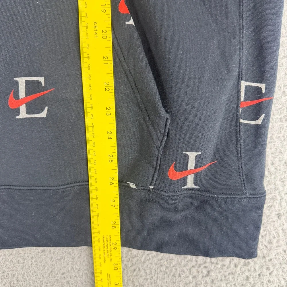 Nike Hoodie Mens XL Black All Over Swoosh Logo Print Pullover DV9601-011 Fleece
